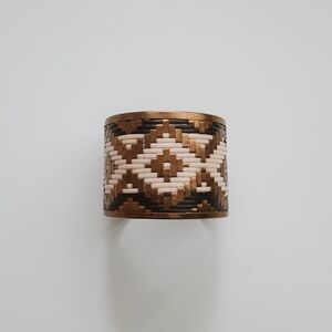 Vintage Women's 1970's Black White and Brass Chunky Boho Cuff Bracelet